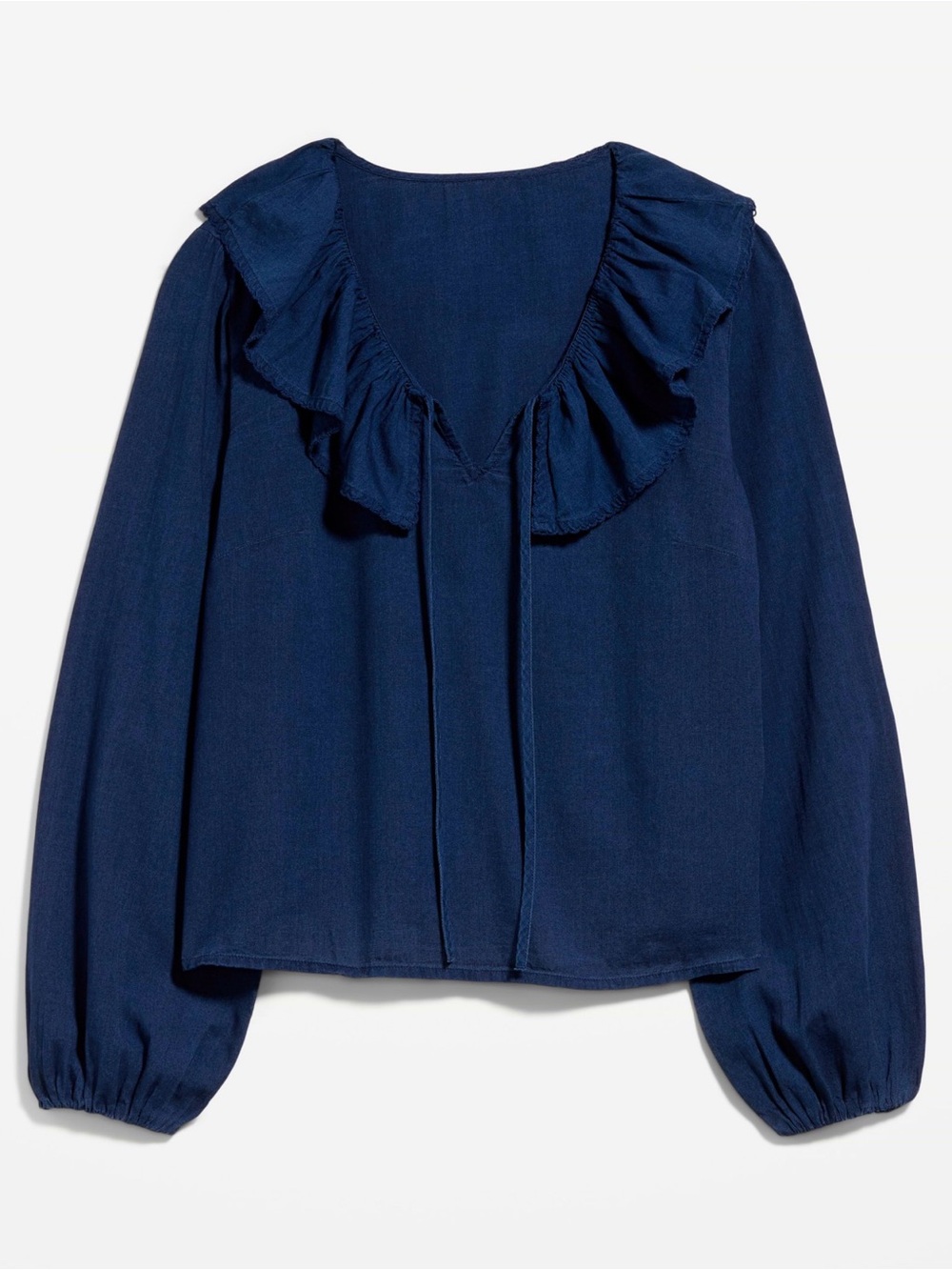 Old Navy Navy Ruffle Tie-Front Long Sleeve Top